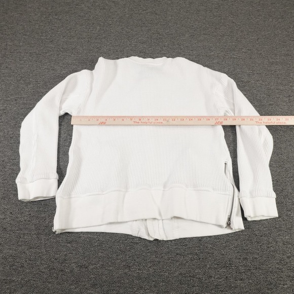 Mystree Sweater Womens Small White Waffle Knit Full Zip Bomber Jacket Pockets - Picture 4 of 8